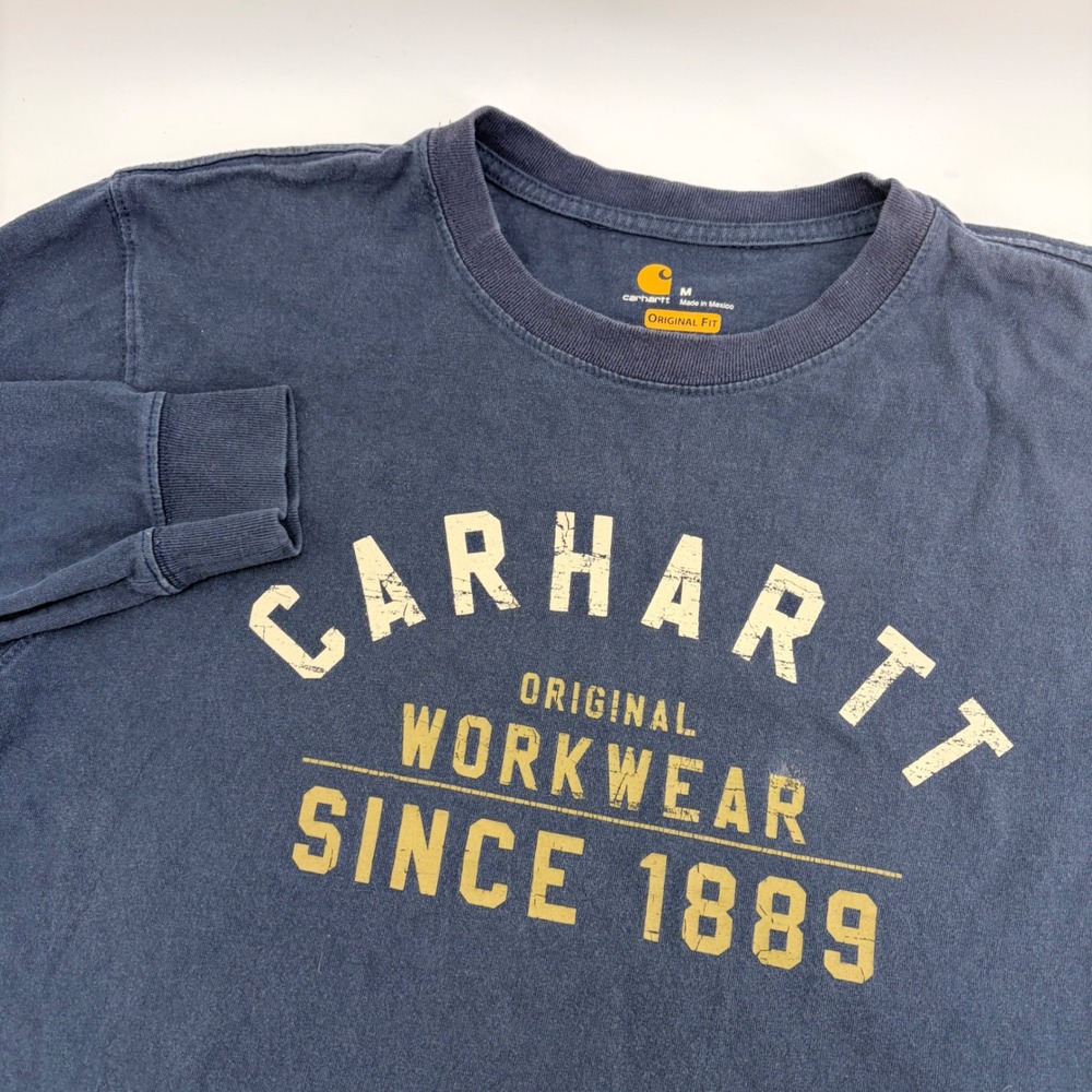 Carhartt Mens Navy Blue Graphic Long Sleeve Workwear T-Shirt Original‎ Fit M